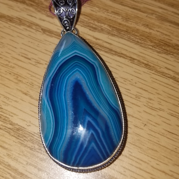 Sterling Silver Jewelry - Blue banded agate  pendant